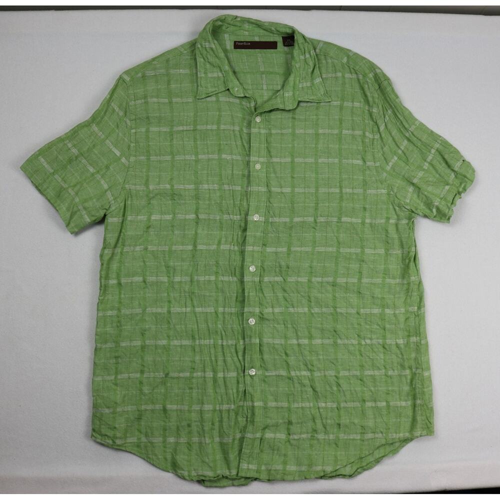 Perry Ellis Mens 2XL Green Linen Blend Short Sleeve Button Down Shirt Pocket XXL